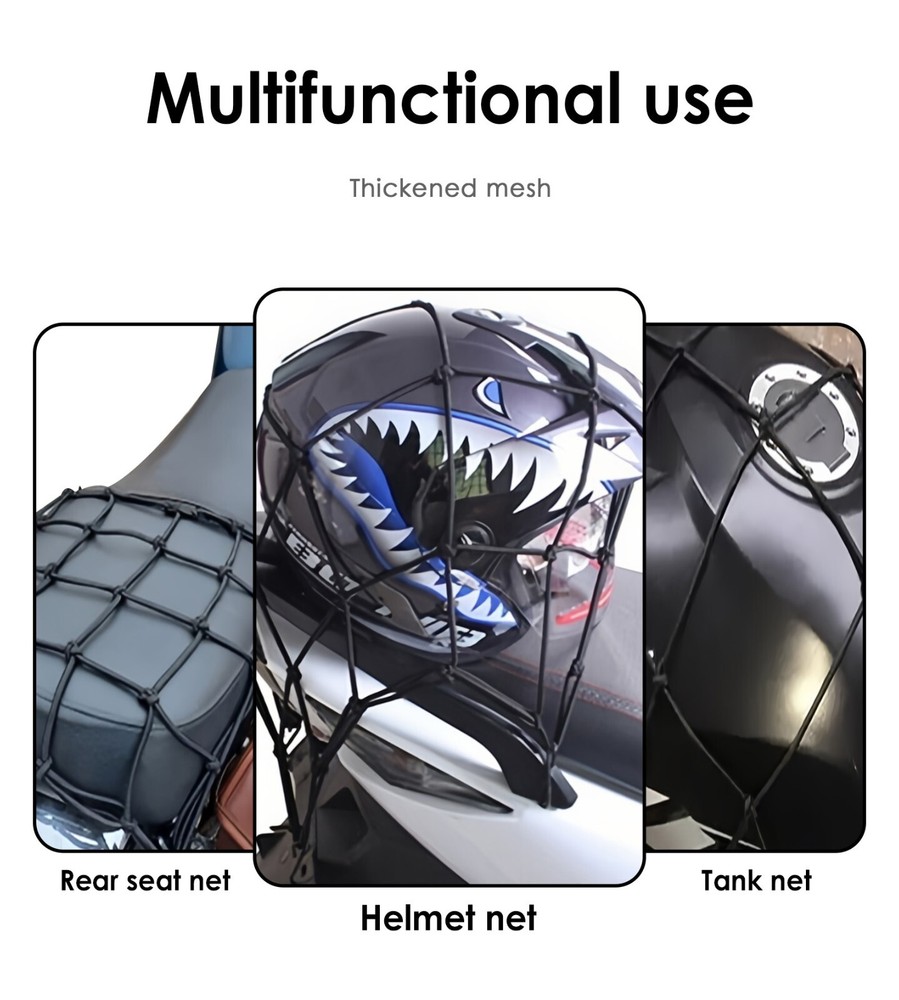 Cargo Net Motorcycle Helmet Mesh Storage Tie Down Adjustable Bungee Cord Black*1
