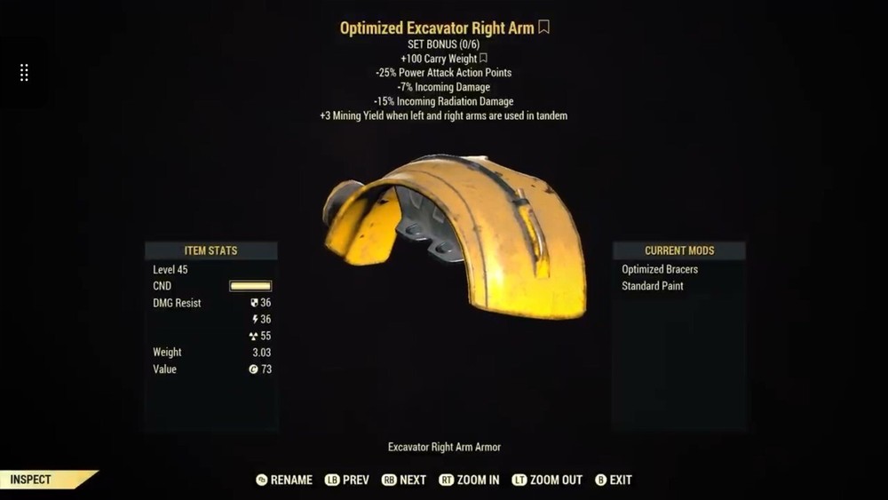 (Xbox) Excavator Power Armor (+200 Carry Weight) - Full Set Fully Modded
