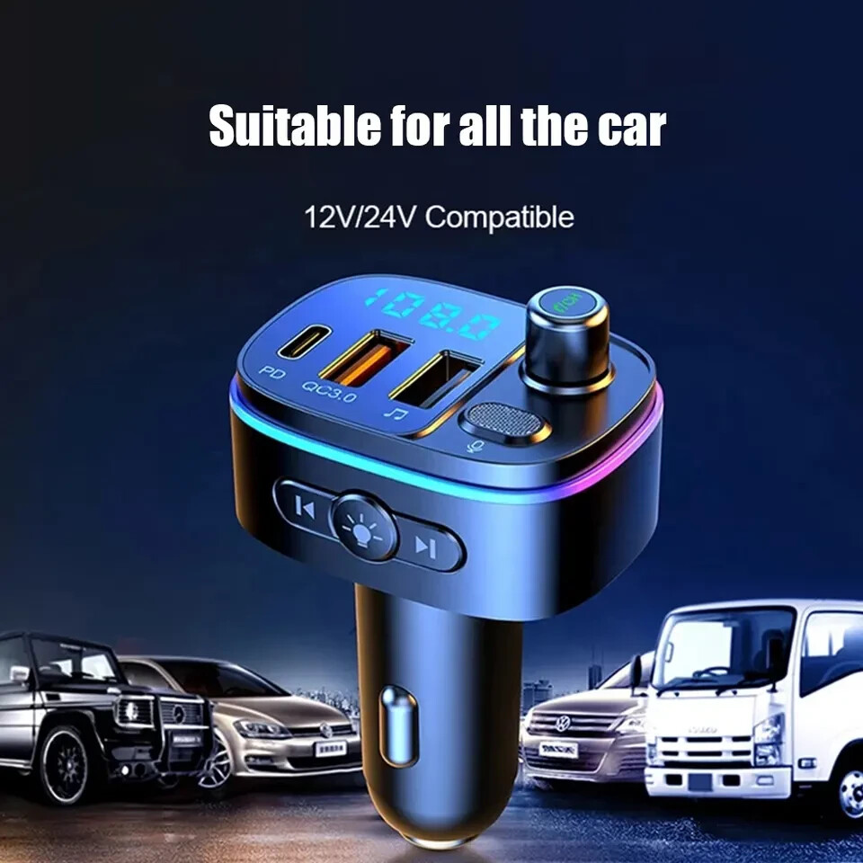 FM Transmitter Wireless Bluetooth Car Kit Radio Adapter USB Type C Charger Call