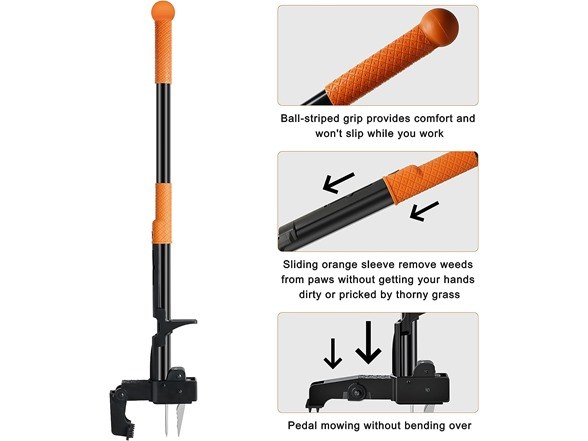 GOODPARTNER WEED PULLER TOOL 40" LONG HANDLE WEED PICKER LEAF BAG - BLACK/ORANGE