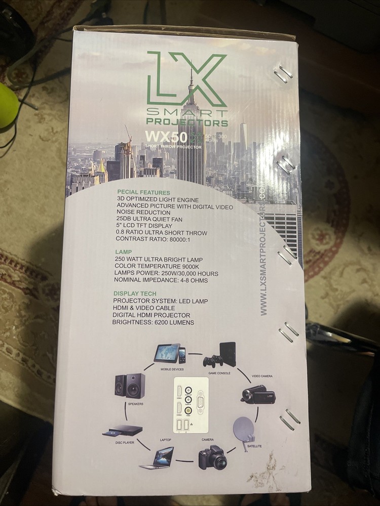 LX Smart Projector WX50 - 8K Projector Bundle with Screen, Remote & Mount Kit