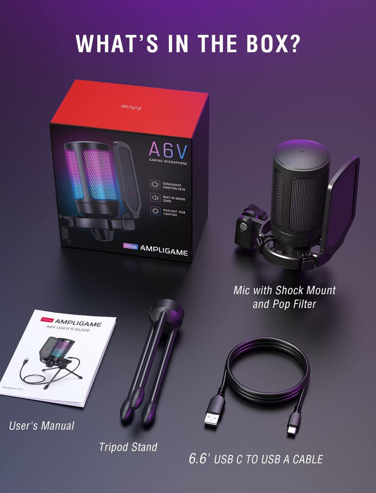 Gaming USB Condenser Microphone W/ Quick Mute RGB Tripod Pop Filter Gain Control