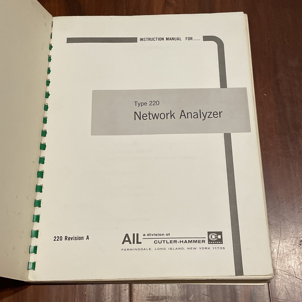 AIL CUTLER-HAMMER Type 220 Network Analyzer Instruction Manual Revision A