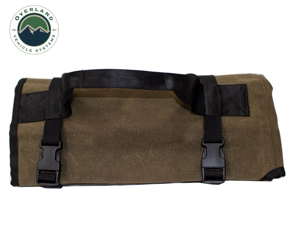 Overland Vehicle Systems Rolled Bag General Tools w Handle & Straps Waxed Canvas