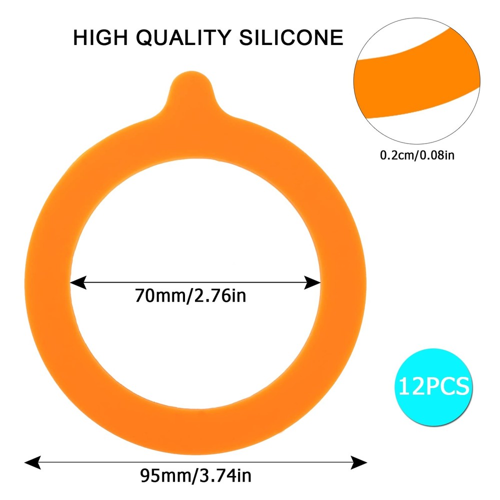 12 Pack Replacement Rubber Gaskets for Glass Jars, MaehSab Airtight Orange