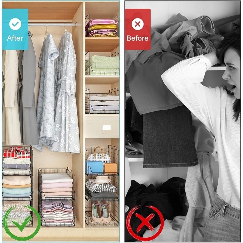 Stackable Storage Baskets Set of 4 Durable Closet Organizer Easy Foldable Use