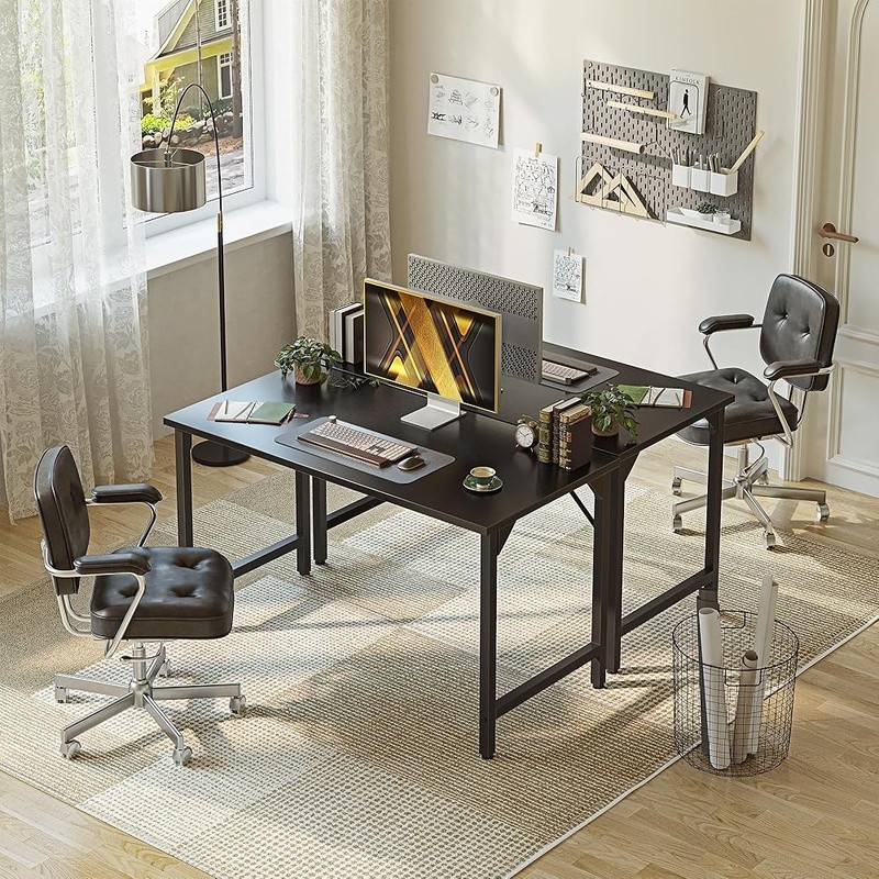 Modern Desk Wood Surface Sturdy Metal Frame Easy Assembly Gaming Computer Table