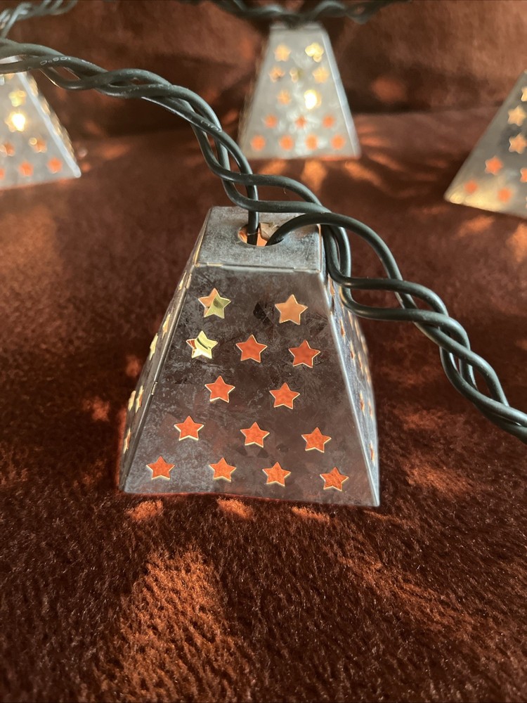 Galvanized Punched Metal Stars String Light Shade Covers ~ 10 Lanterns L 86”