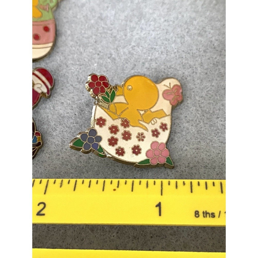 Vintage Easter Enamel Pin Set 5pc Bunny Chick Easter Egg Gold Tone Lapel Pins