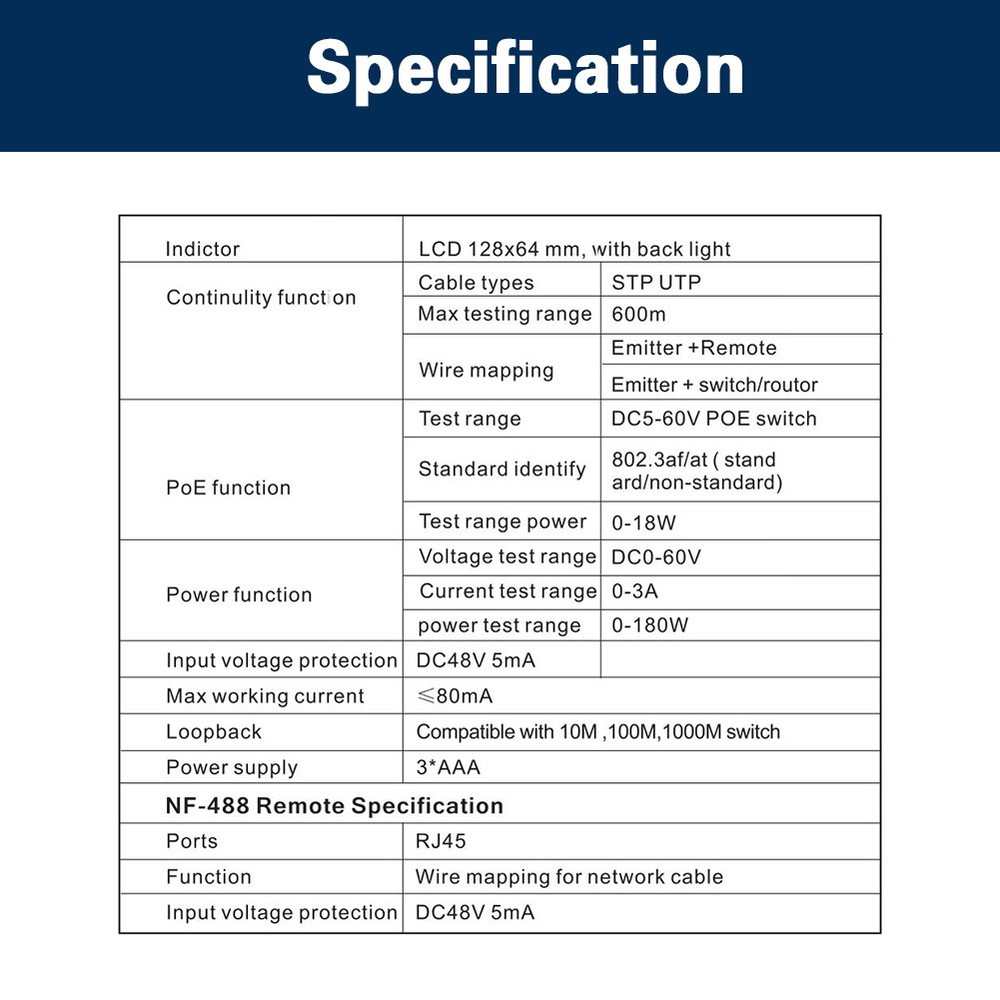 Network Cable Tester LAN Wire Network Cable PoE Detector Voltage Current Tester
