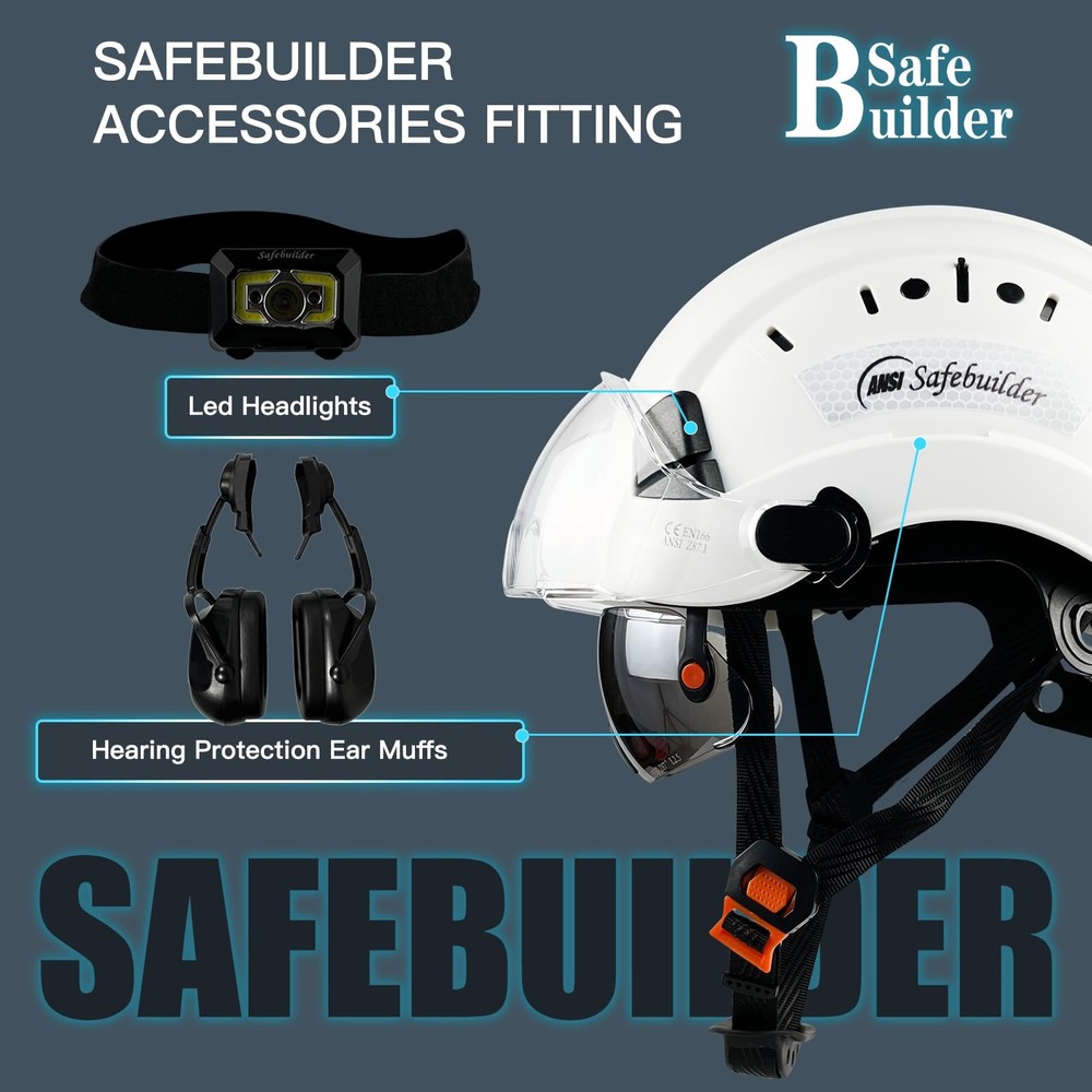 Safety Helmet Hard Hat with Visor Clear & Tinted Adjustable Vented ABS Work H...