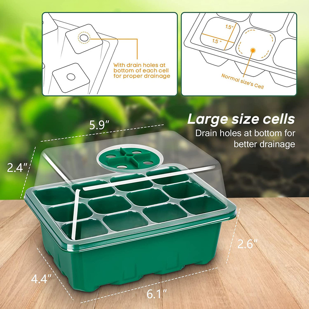 5-Pack Seed Starter Trays, Seed Starter Kit with Adjustable Humidity Dome and Ba