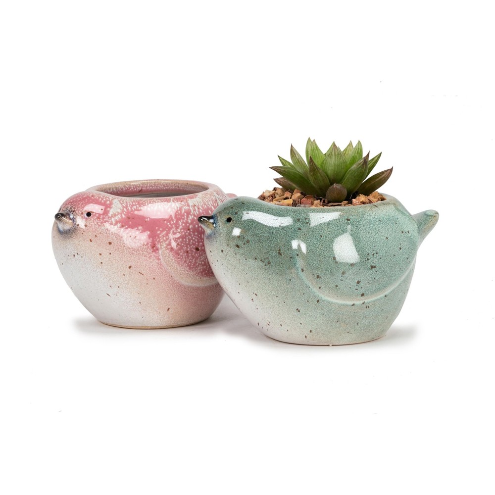 Stoneware Bird Planter - Blue, Small (3" H)