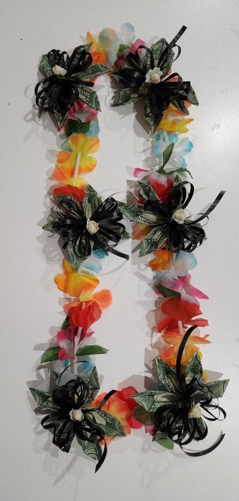 Money Lei with Artificial Flowers