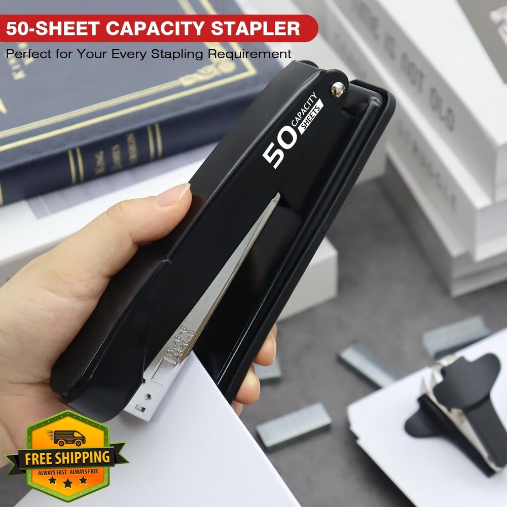 Heavy Duty Stapler 50 Sheets, 2000 Staples, Remover, Black