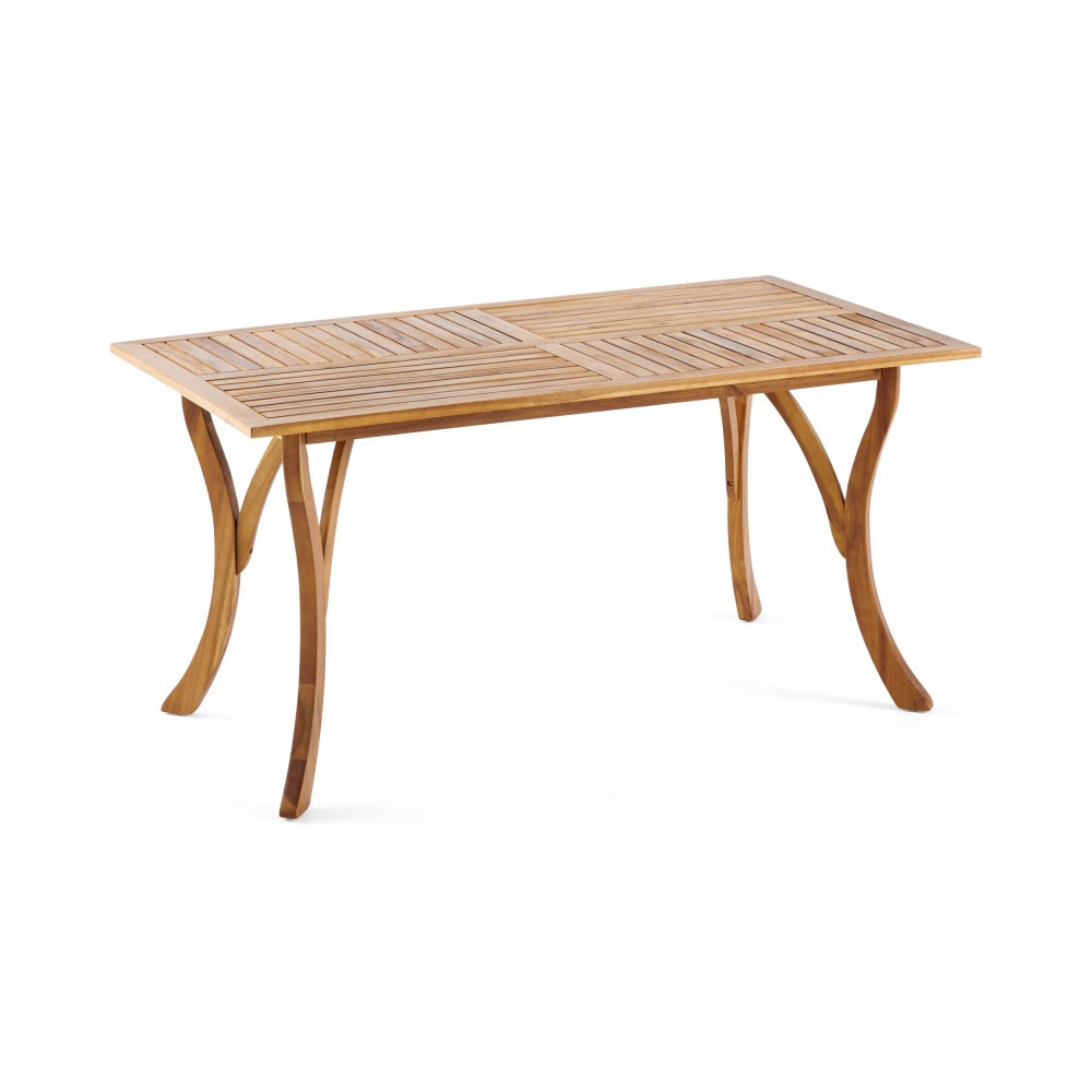 Rectangular Acacia Wood Dining Table 59" Outdoor, Teak Finish, Water Resistant
