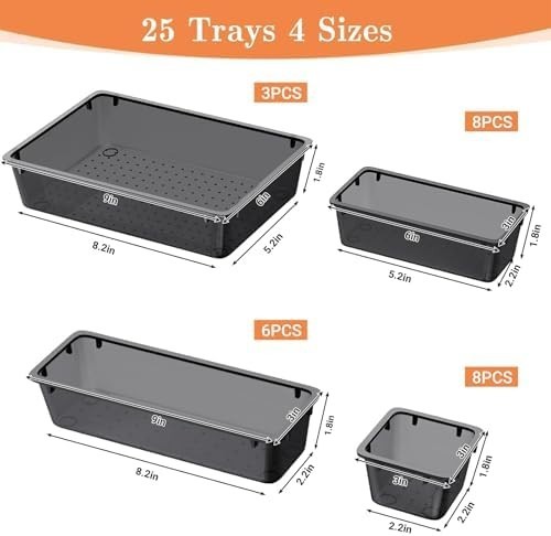 25 PCS Plastic Drawer Organizer Set, 4-Size Versatile Organizer Trays & storage.
