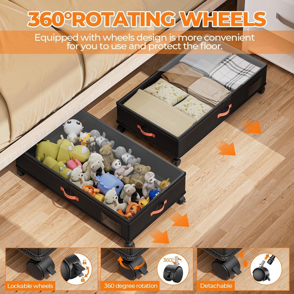 2-Piece Clear Lid Under-Bed Storage Box Set, Black