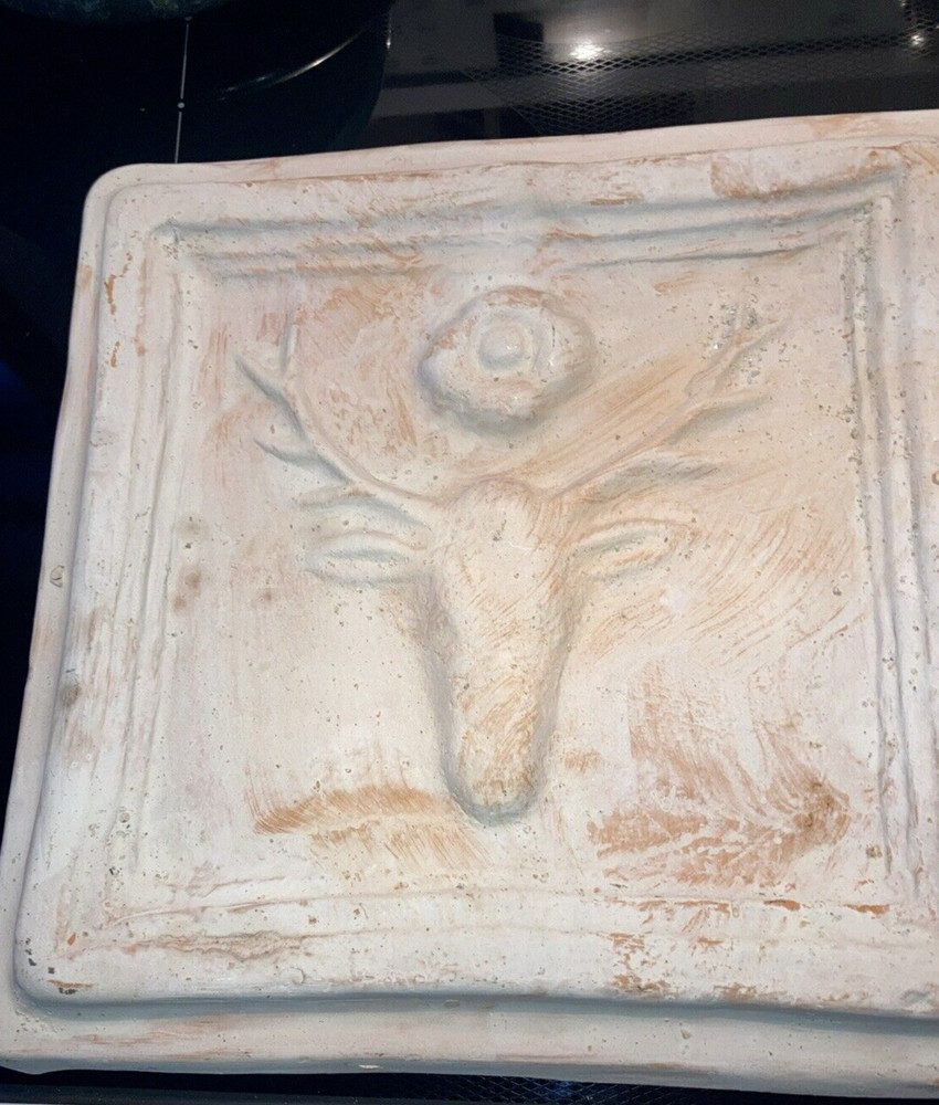 ARCHITECTURAL CLAY TERRA COTTA 10 1/2" Square Plaque wiith BUCK HEAD Image