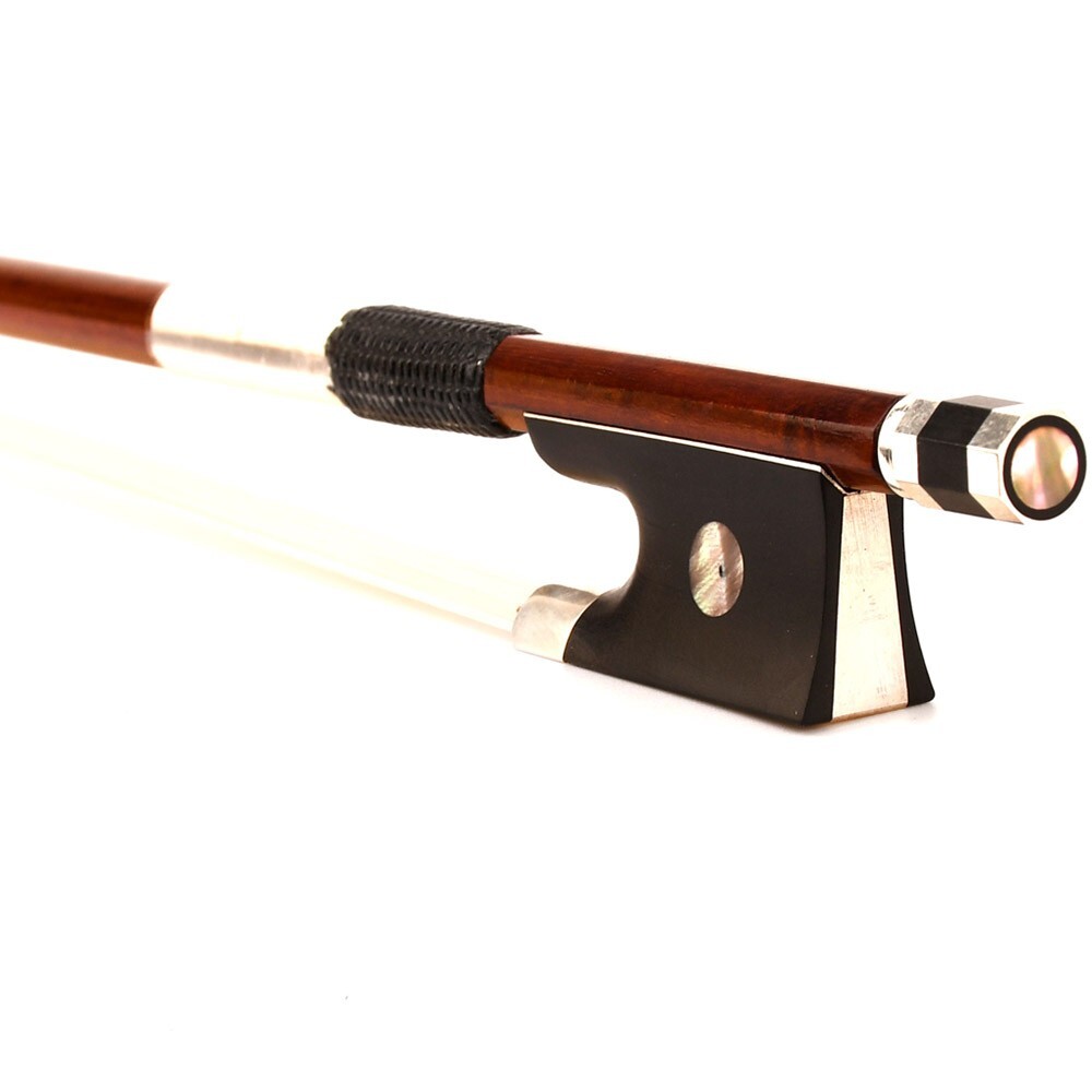 Master Pernambuco Violin Bow 1/2 Ebony Single eye Frog Silver Parts Stiff Fast