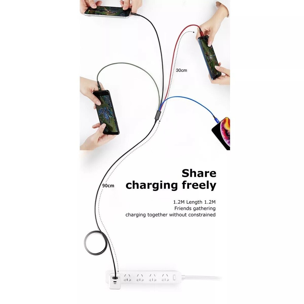 4 in 1 Multi USB Charging Cable Fast Charger Cord For iPhone/Type C/Micro