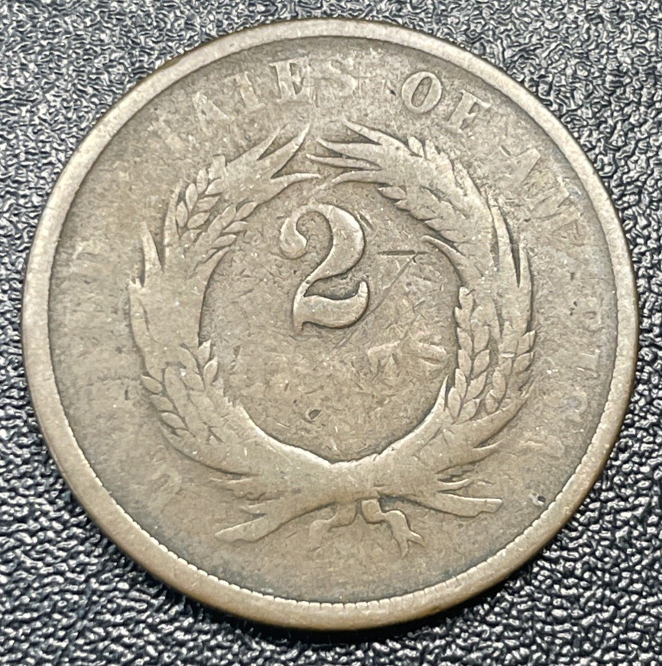1864 Two Cent Piece 2c Good Details Damage