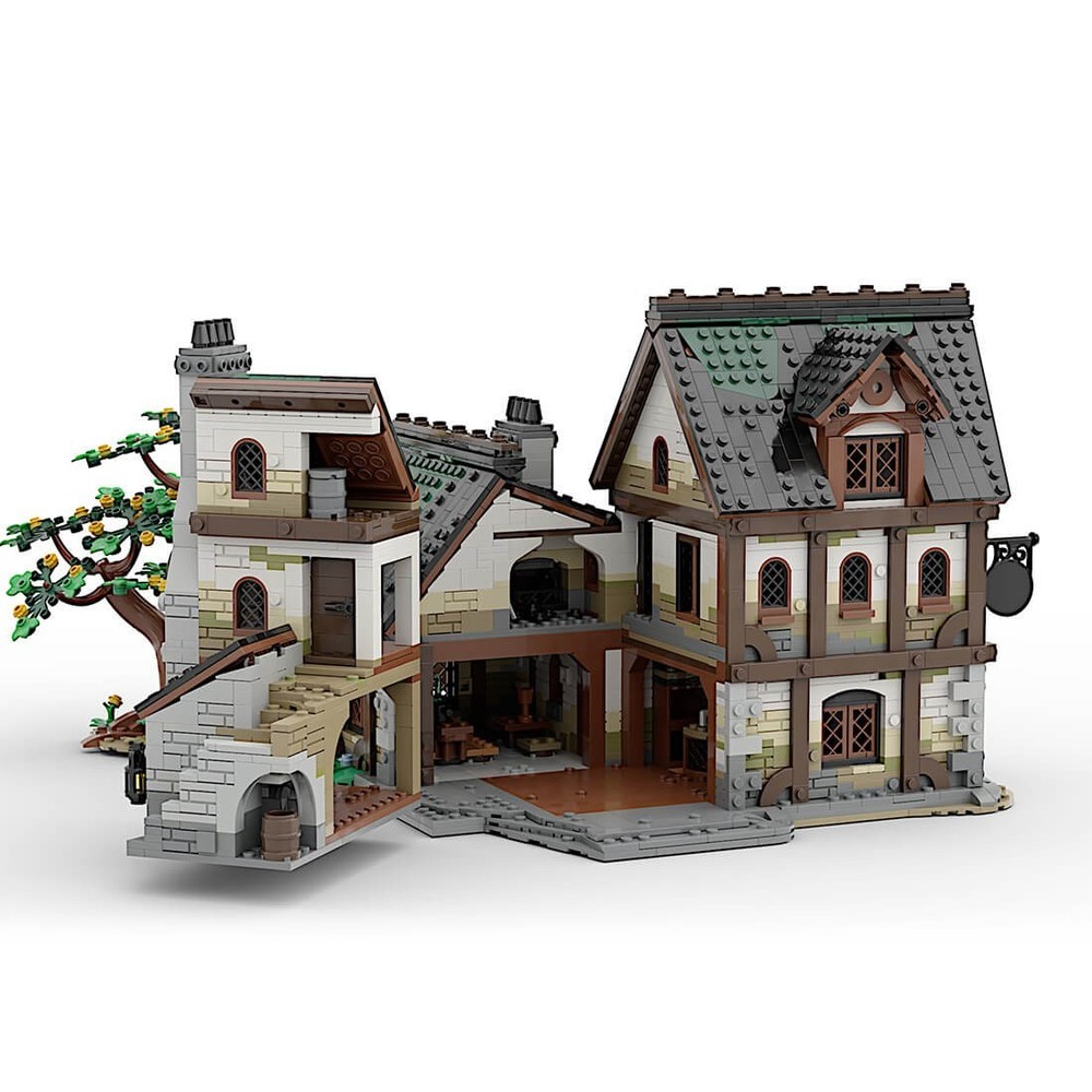 Compatible Medieval Tavern with Interior Modular Building 3422 Pieces