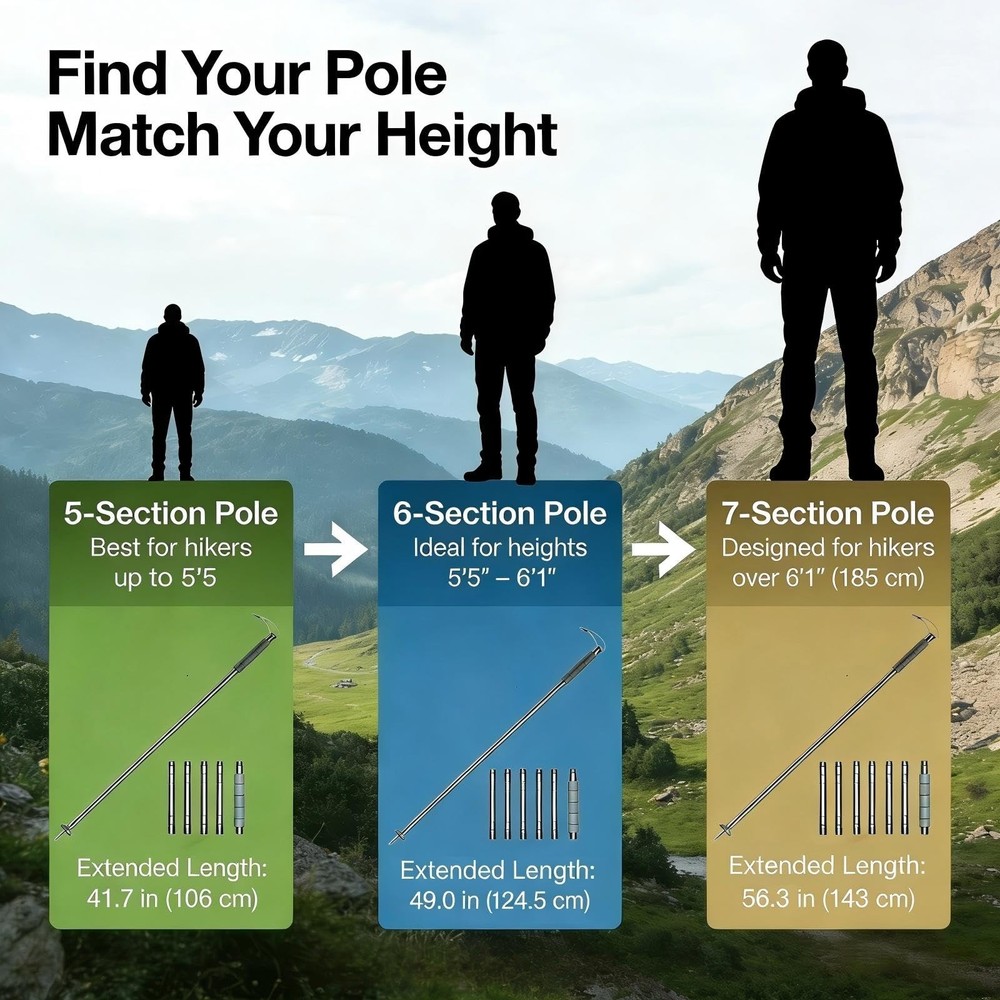 Trekking Pole Tactical Walking Stick, Multifunctional 6-section gray handle