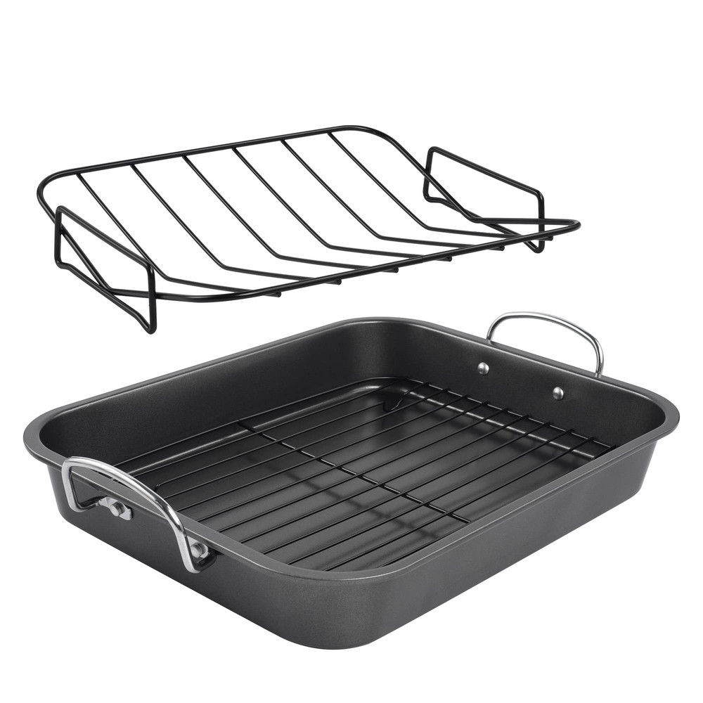 Nonstick Roasting Pan, Roaster with Rack - 16 Inch Rectangular Grill Suitable...