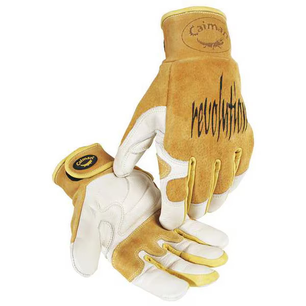 Caiman 1828 Welding Gloves, Hook-and-Loop Cuff, Wing Thumb, Premium Cowhide, XL,