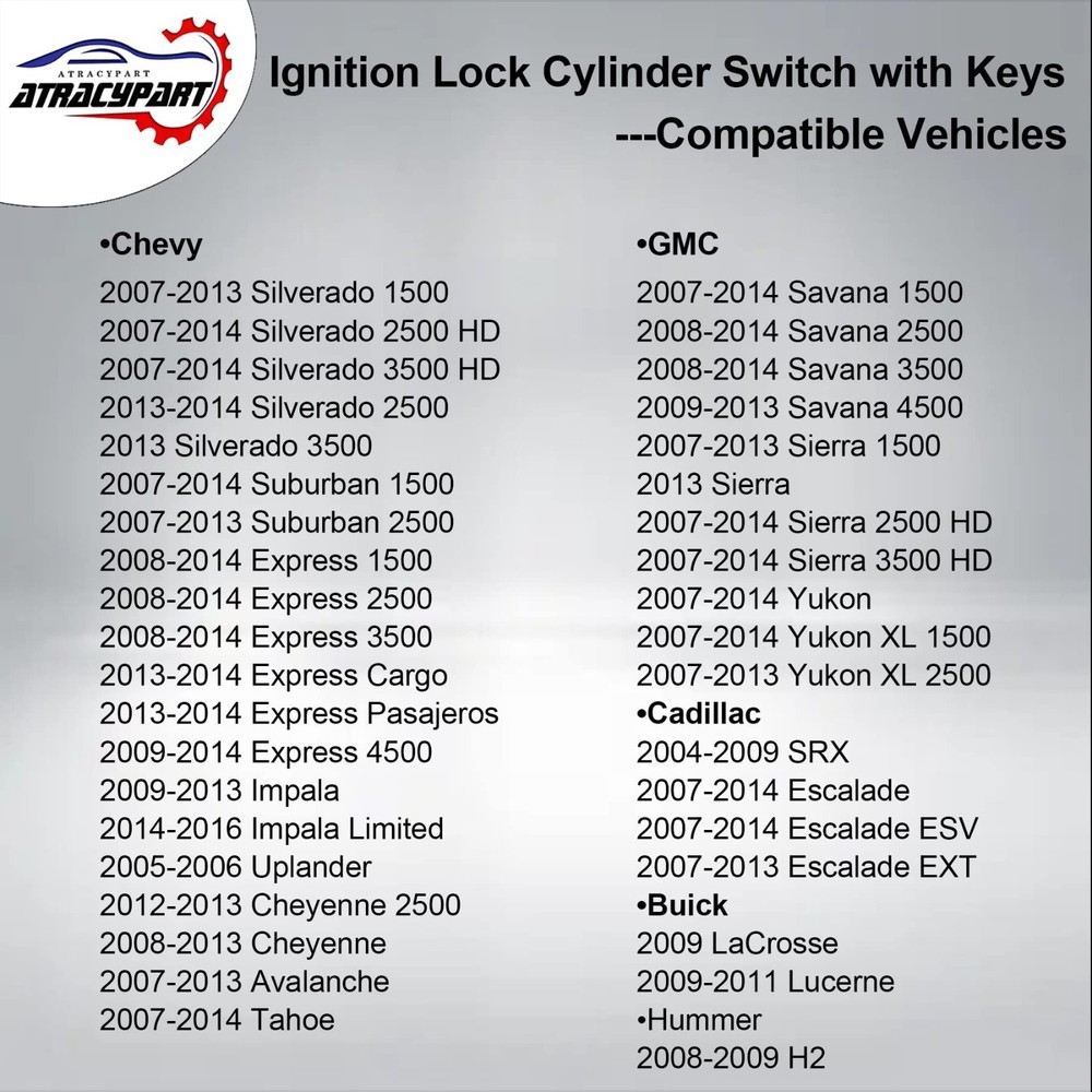 Ignition Switch Lock Cylinder with Keys, Compatible with 2004-2016 Chevy Silvera