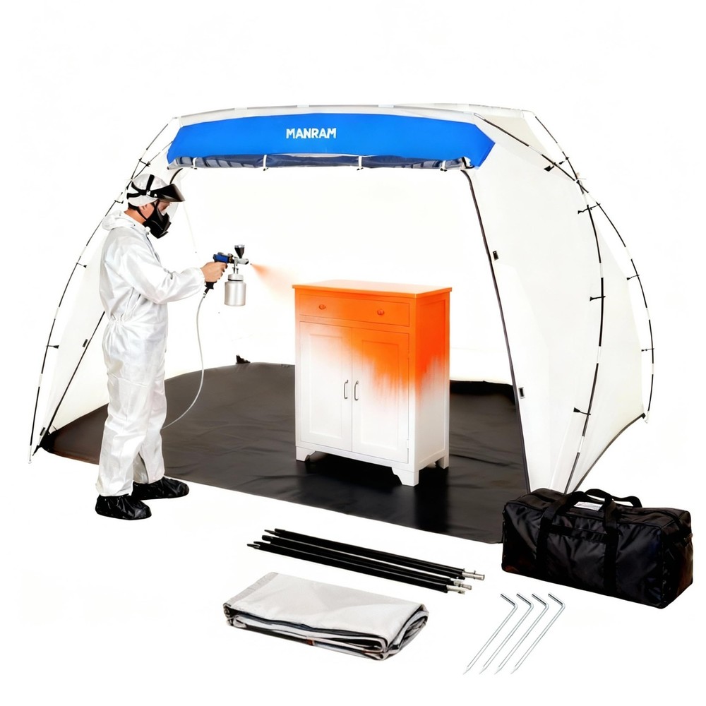 Large Portable Paint Tent with Floor, Mesh Screen, Windproof Hooks & Storage Bag