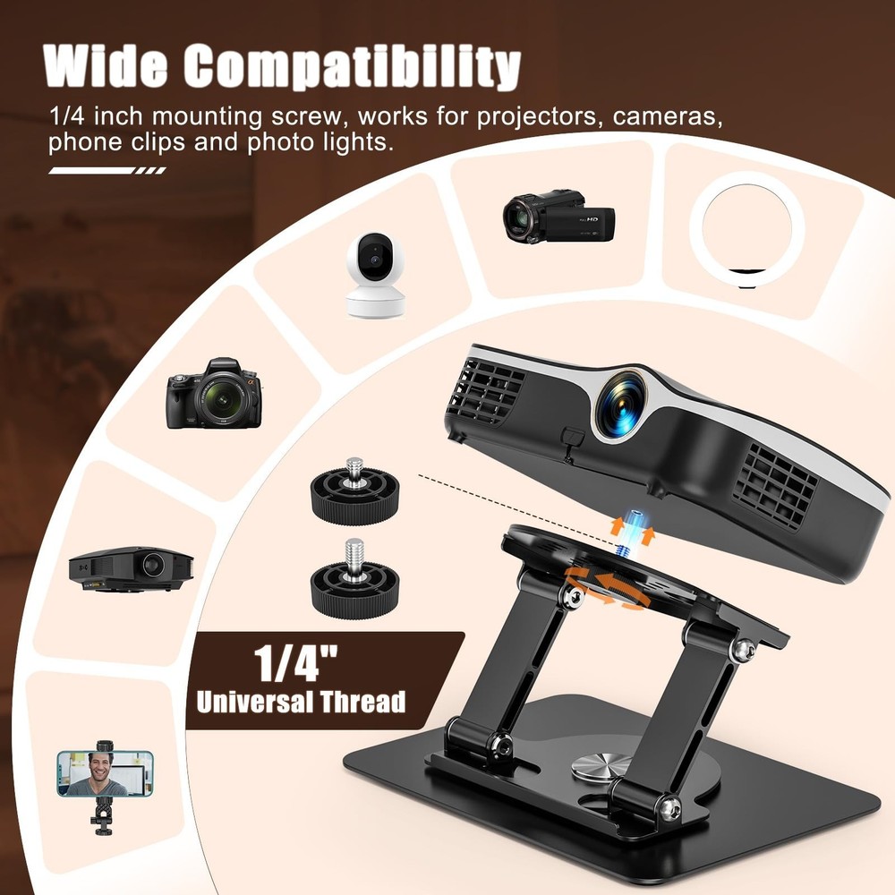 Foldable Projector Stand, 360° Rotatable Projector Mount Stand with 1/4" Sc