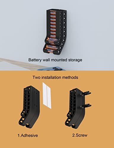 Battery Holder Storage Organizer AA & AAA Battery Caddy Wall Mount Black