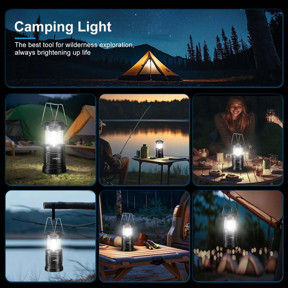 LED Camping Lanterns 2‑Pack – Battery Powered, Collapsible, Adjustable Brightnes