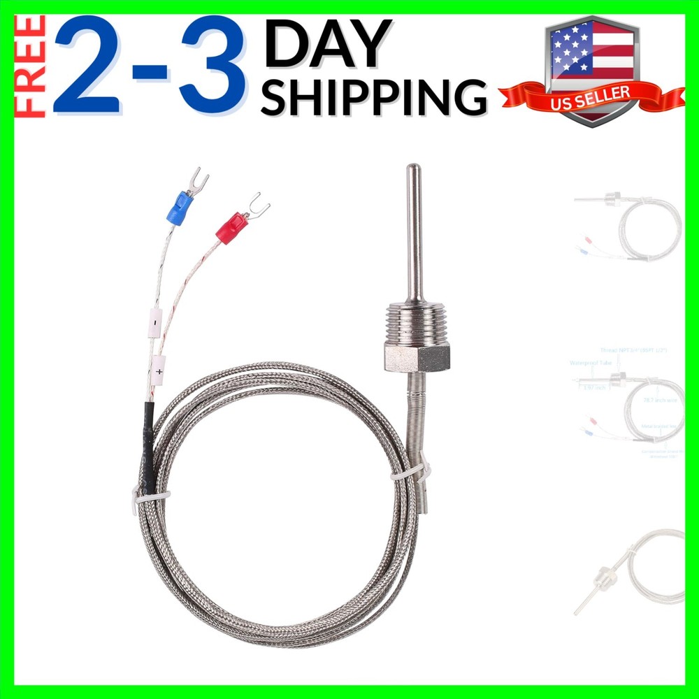 Waterproof K Type Thermocouple - Grounded Temperature Sensor Probe for PID Te...