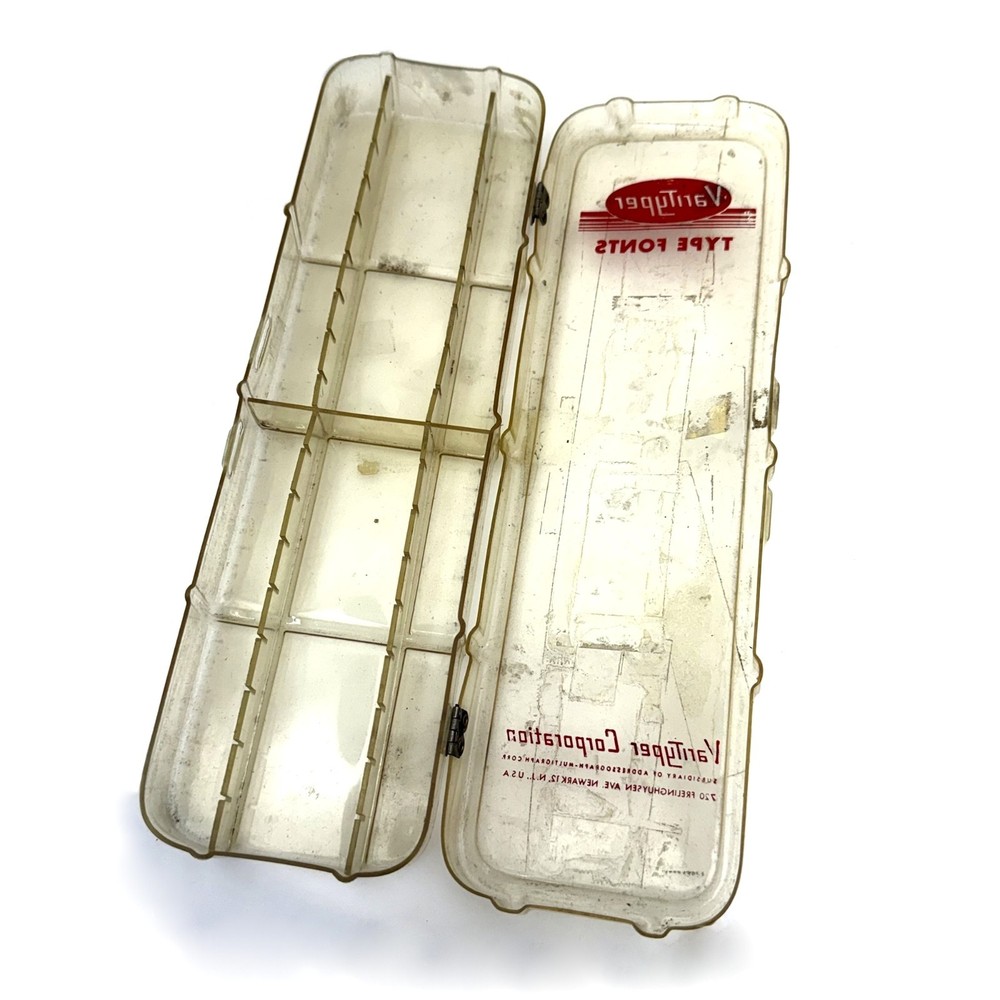 Two (2) Varityper Shuttle Cases Typewriter Print Element Holder Plastic Carrying