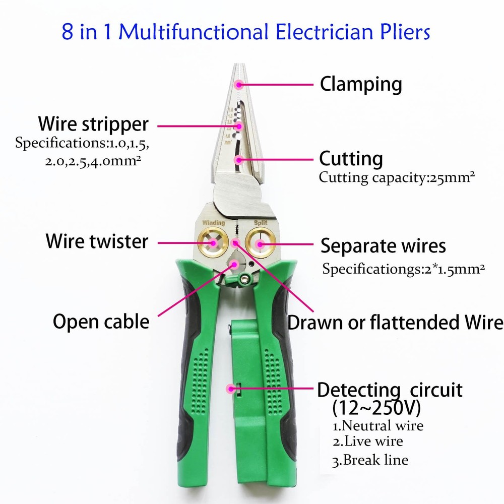 8 in 1 Electrical Wire Stripper With Voltage Tester Multi-function Wire Plier...