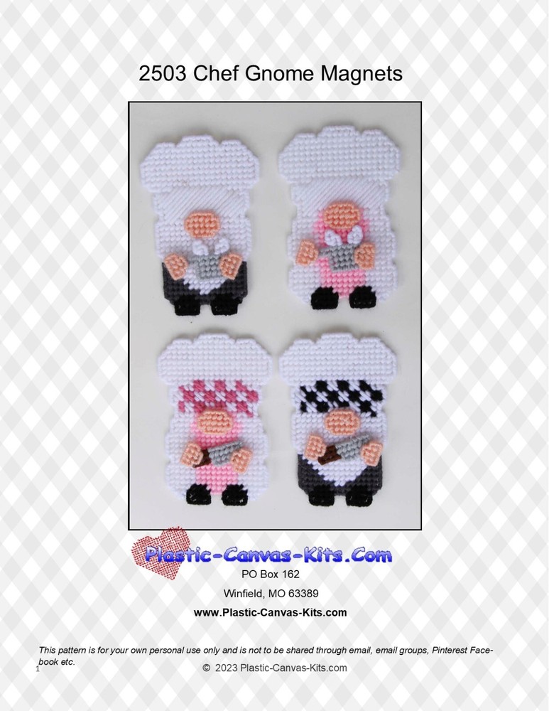 Chef Gnome Magnets-Plastic Canvas Pattern or Kit