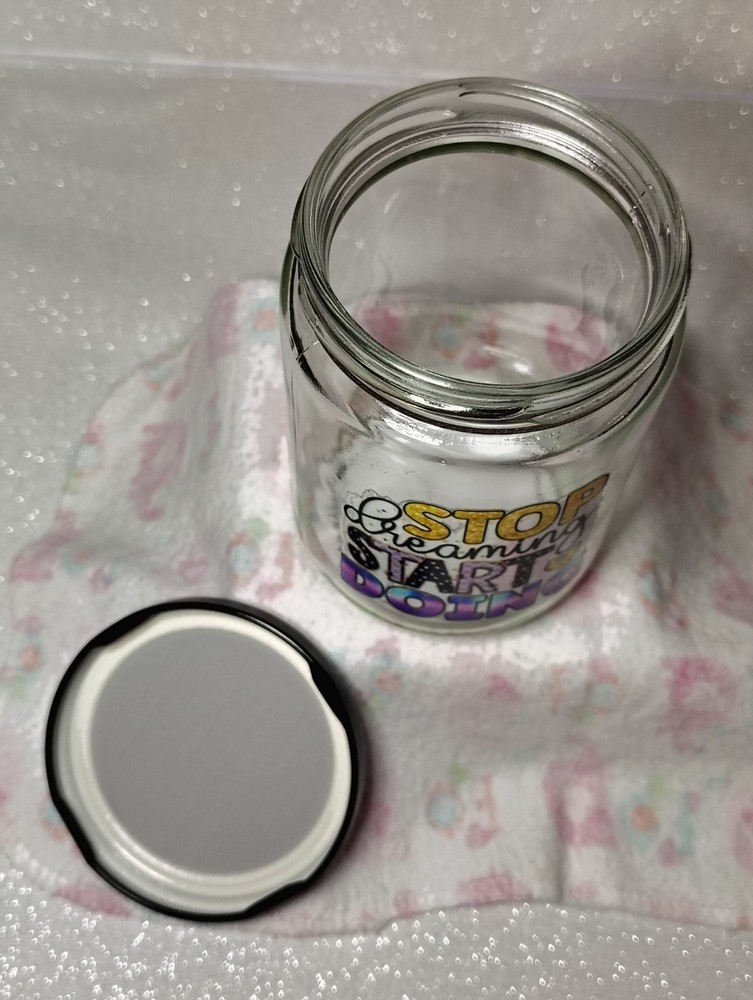 Storage Jar w/ UV DTF Sticker "Stop Dreaming Start Doing"