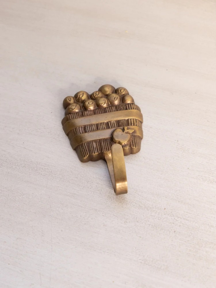 Gold Tone Brass Apple in Basket Wall Hook