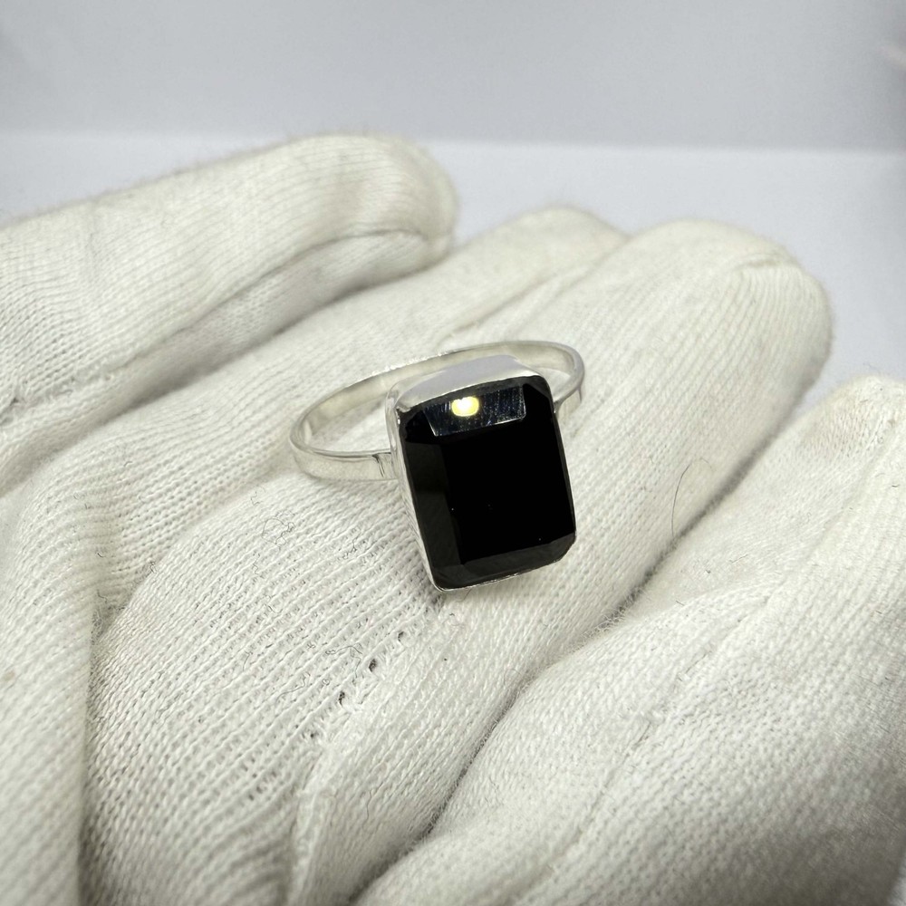 Solid 925 Sterling Silver Black Onyx Rectangular Cut Minimalist Handmade Ring