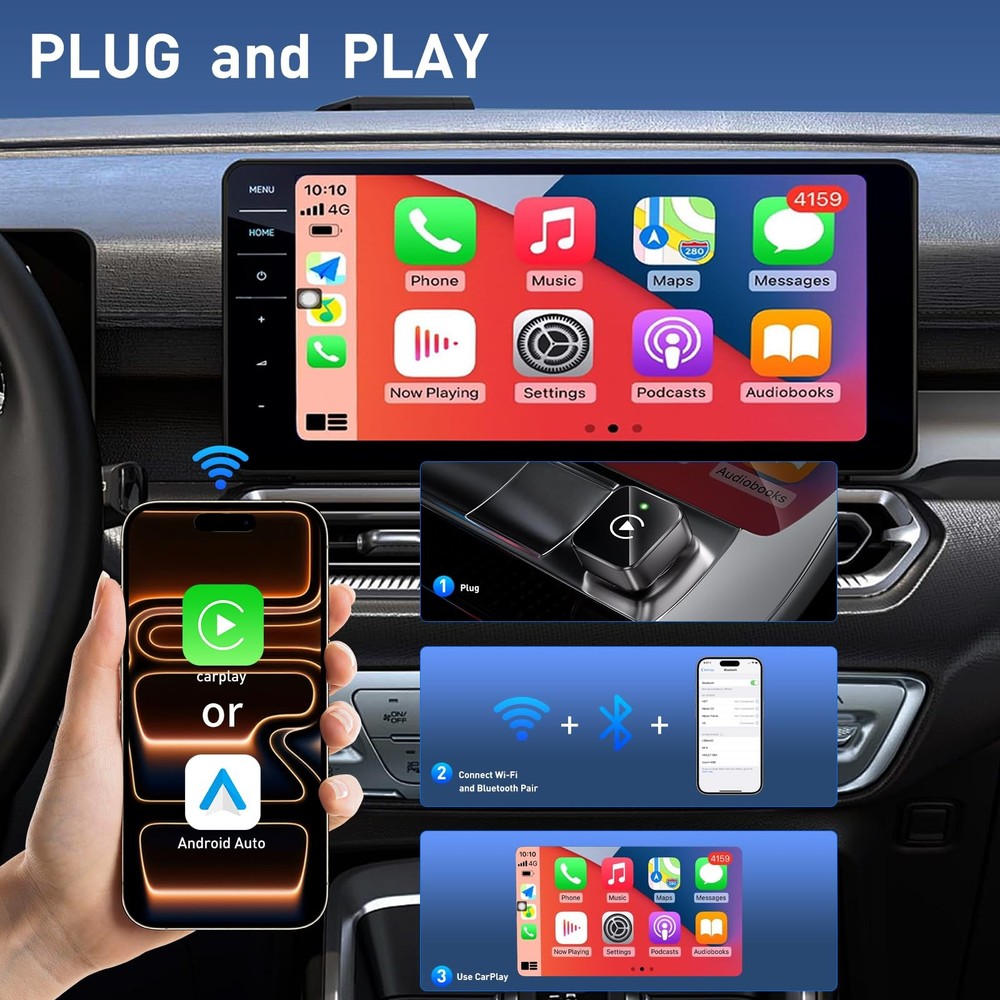 Wireless CarPlay Adapter 2026 Upgrade Mini Design, USB/USB-C Plug & Black