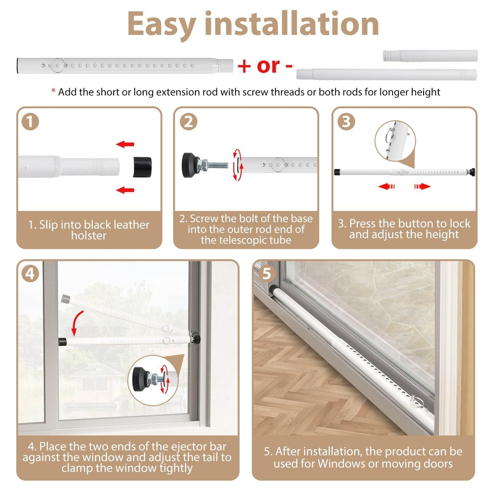 Sliding Door Security Bar 2 Pack 16.5" to 51.2" Window Security Bar Adjustabl...