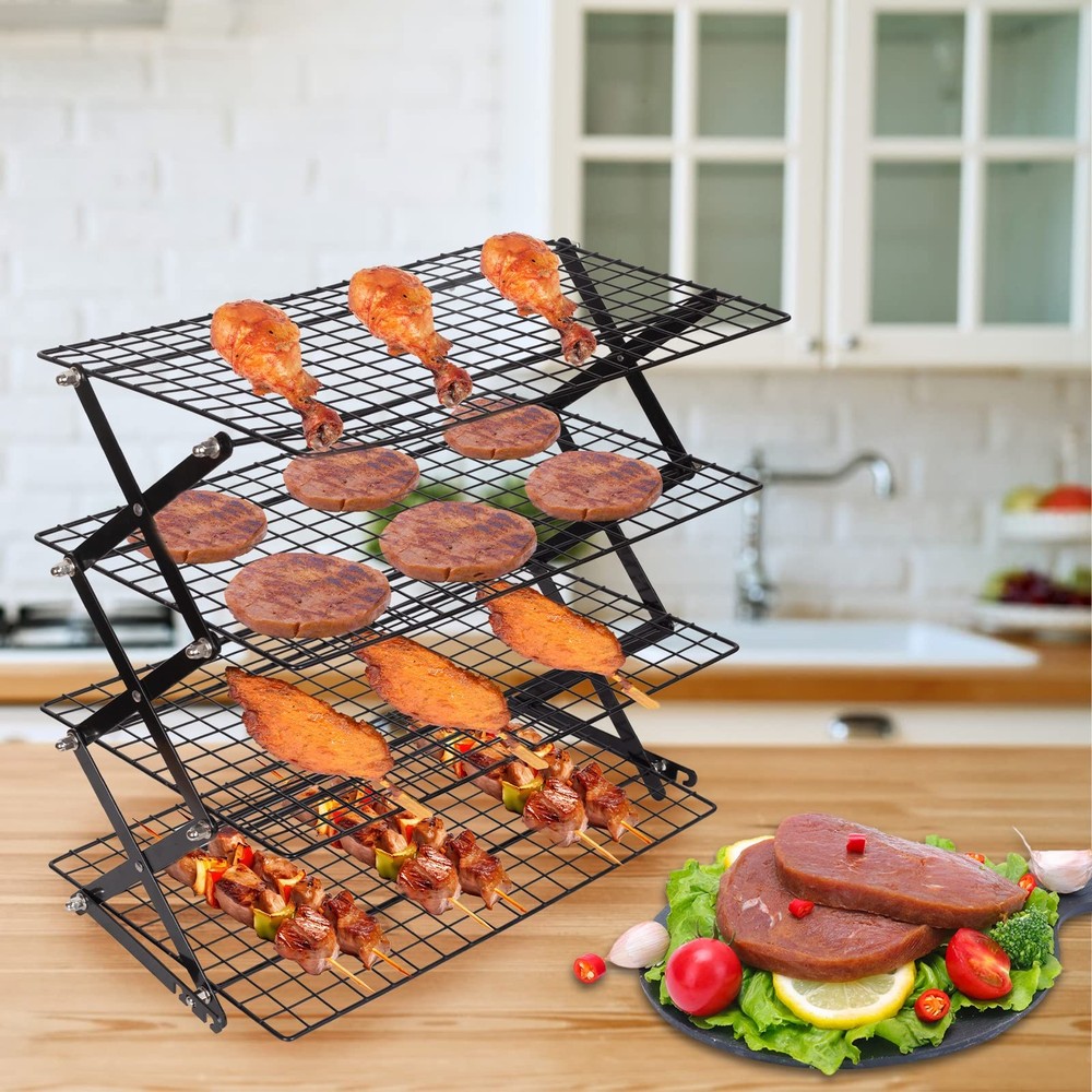 PowerKing Upgraded Collapsible 4-Tier Cooling Rack, Adjustable Stackable Non-...