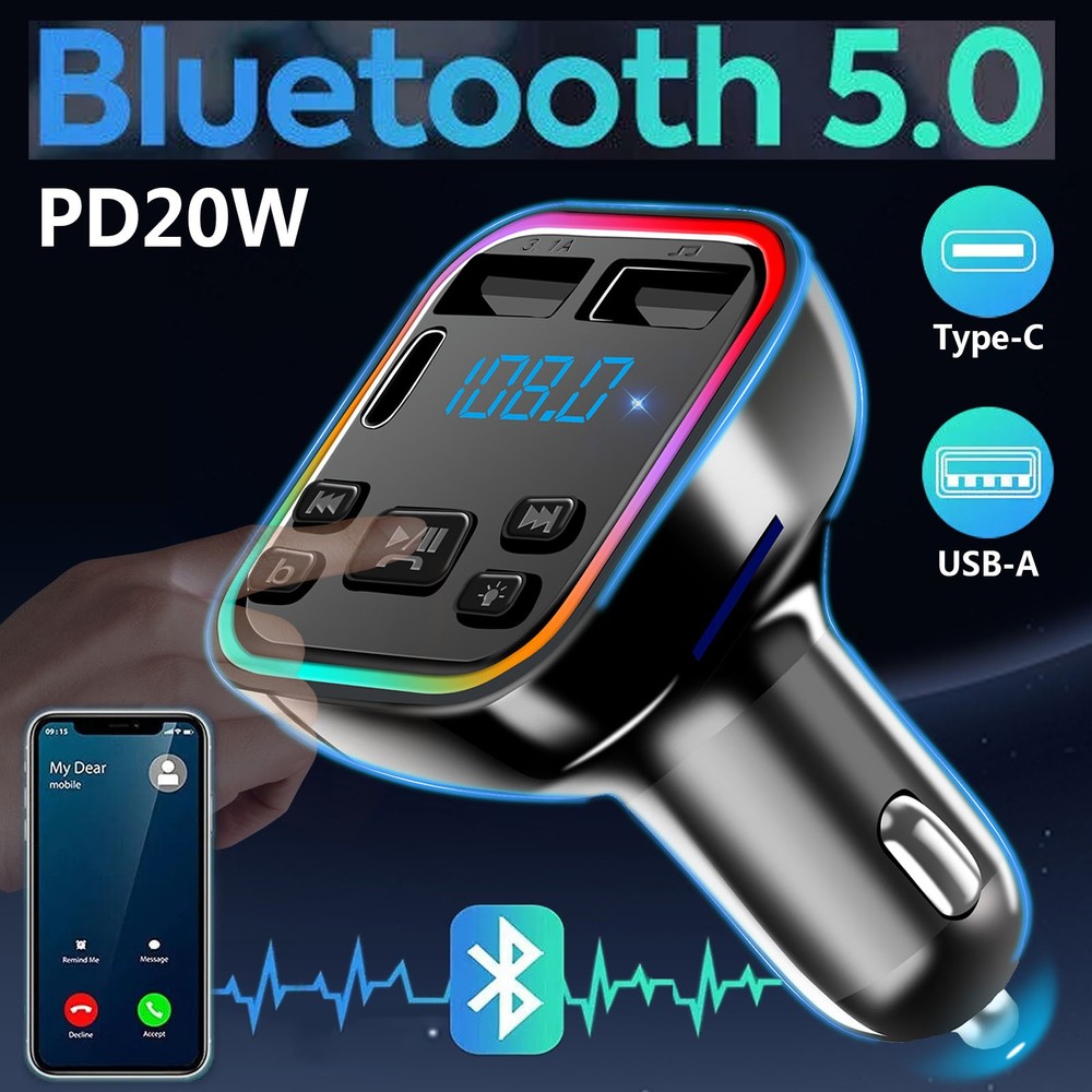 2pcsCar Bluetooth Receiver FM Transmitter Adapter Player Handsfree Wireless Kit