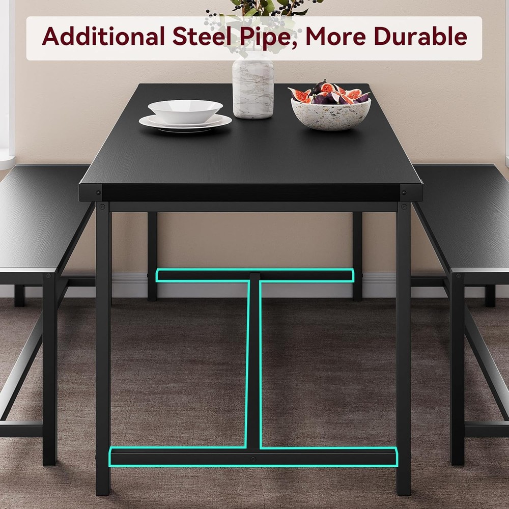 Dining Table Set 4 Kitchen Table W/ Benches Rectangular Dining Room Table Set W/