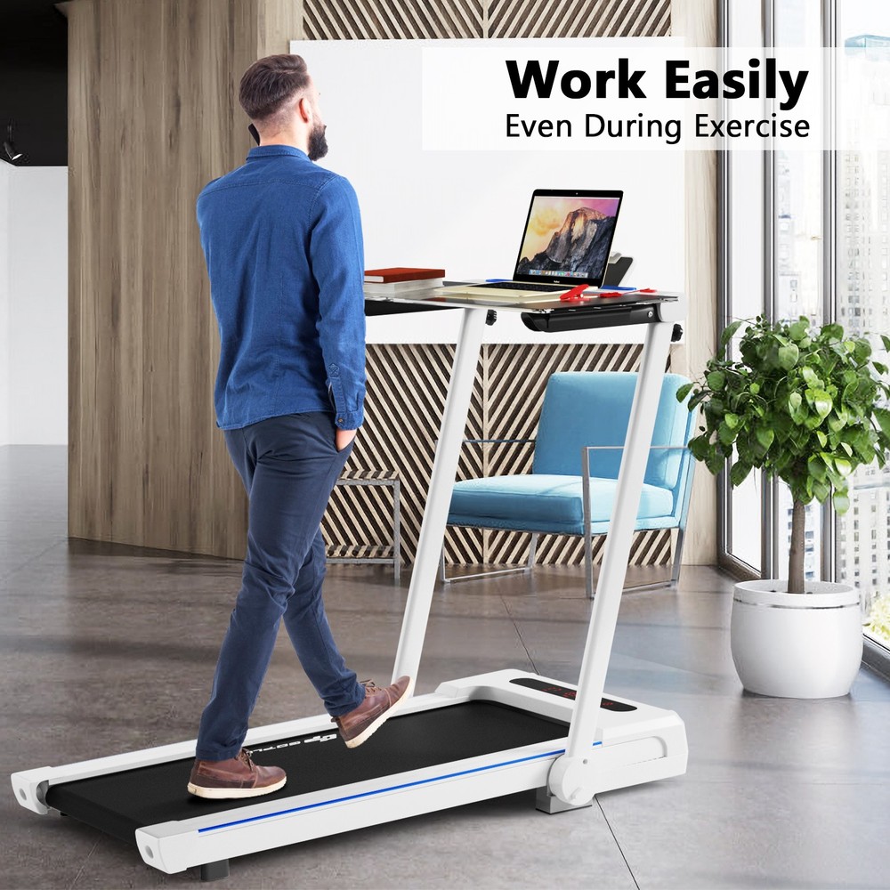 3-in-1 Foldable Treadmill with Removable Desk Workstation 12 Preset Programs