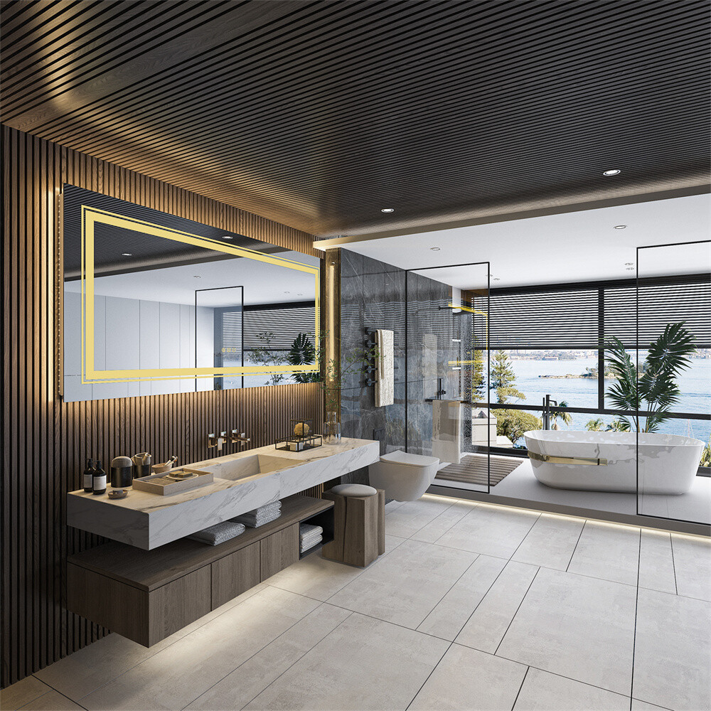 60x31'' Large LED Bathroom Vanity Mirror with Front Lights + Backlit Dimmable HD