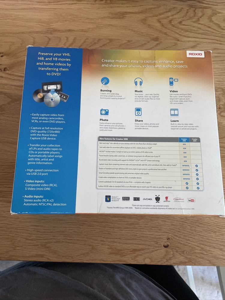 ROXIO CREATOR 2010 Special Edition - VHS To DVD Video Capture Edit PC Computer